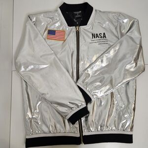 NASA Buzz Aldrin Silver Metallic Bomber Jacket - Kids Size XL (s19)